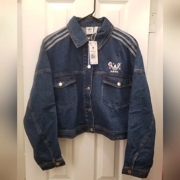 Adidas Cropped Dark Blue Denim Jacket - Picture 2 of 9